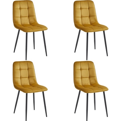 Colenis® - Ela Eetkamerstoel - Set Van 4- Okergeel - Fluweel - Velvet - Industrieel