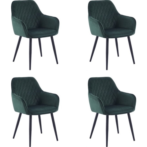 Colenis® - Beverly Eetkamerstoel - Set Van 4 - Groen - Fluweel - Met armleuning
