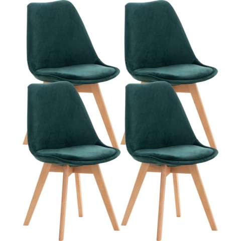 CLP Linares Set van 4 eetkamerstoelen groen Fluweel