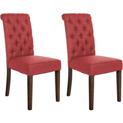 CLP Lisburn Set van 2 eetkamerstoelen - Zonder armleuning - rood Stof
