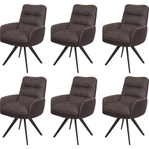 Set van 6 eetkamerstoelen MCW-G66, keukenstoel, draaibare autostoel stof/textiel ~ bruin-donkerbruin, met armleuning