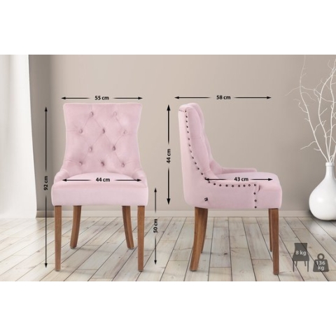 CLP Aberdeen Set van 4 eetkamerstoelen - Zonder armleuning - Hout - Fluweel - roze antiek licht