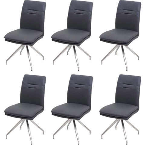Set van 6 eetkamerstoelen MCW-H70, keukenstoel relaxstoel, stof/textiel roestvrij staal geborsteld ~ donkergrijs
