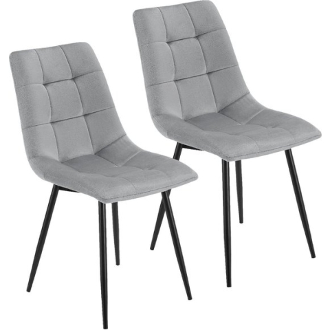 Stalen Eetkamerstoelen Blanca - Set van 2 - Lichtgrijs - Fluweel