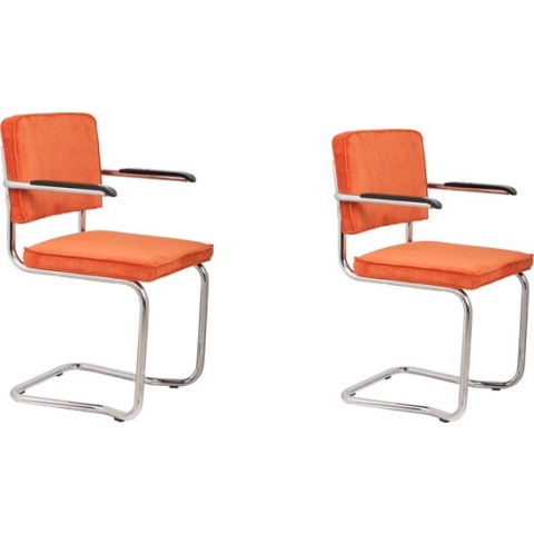 Zuiver Ridge Kink Rib Armstoel - Oranje - Set van 2