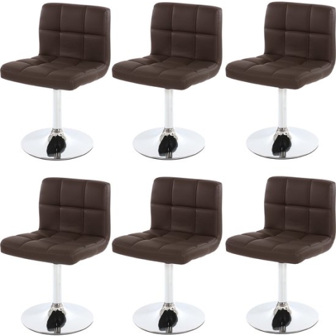 Set van 6 Eetkamerstoelen Draaistoel Kavala Kunstleer Chroom ~ bruin
