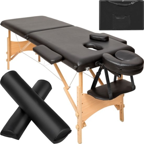 tectake® - 2 zones massagetafel-set met 5cm matras, rolkussens en houten frame - zwart - 404745