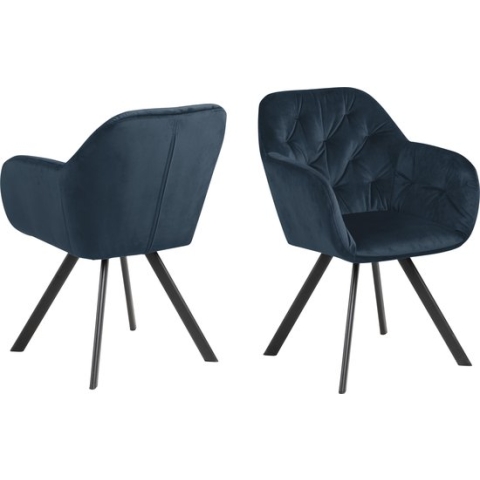 Lora eetkamerstoel met armleuningen blauw.