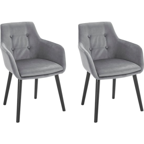 Gestoffeerde eetkamerstoelen set van 2 in fluweel grijs