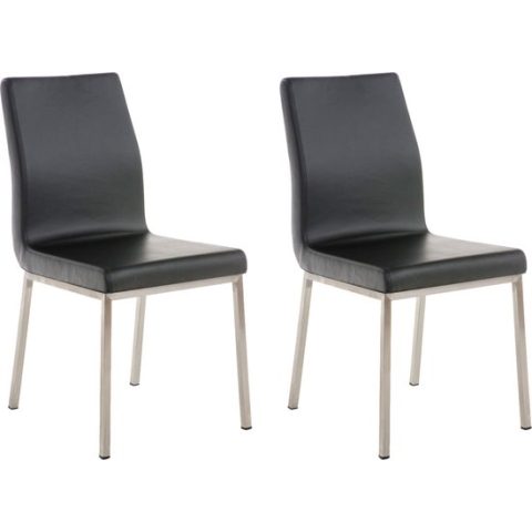 CLP Colmar Set van 2 eetkamerstoelen - RVS - Kunstlkeer - zwart