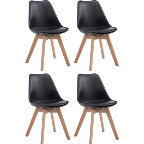 CLP Borneo Set van 4 eetkamerstoelen - Zonder armleuning - Hout frame - Kunstleer - zwart natura