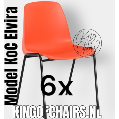 King of Chairs -set van 6- model KoC Elvira oranje met zwart onderstel. Kantinestoel stapelstoel kuipstoel vergaderstoel tuinstoel kantine stoel stapel kantinestoelen stapelstoelen kuipstoelen stapelbare keukenstoel Helene eetkamerstoel