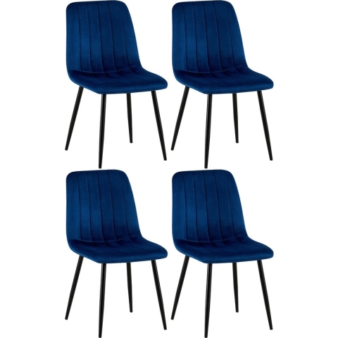 CLP Dijon Set van 4 Eetkamerstoelen blauw Fluweel