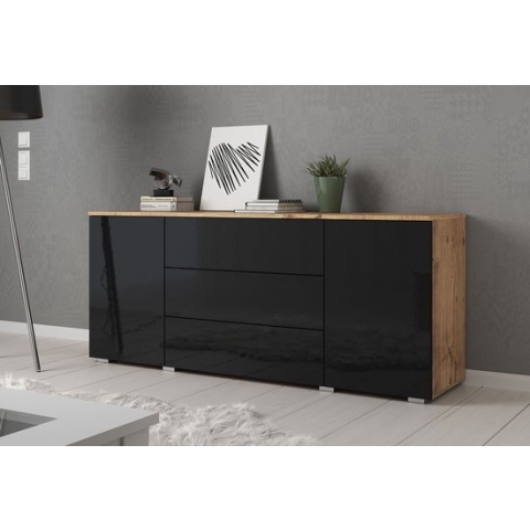 Meubella - Dressoir Pure - 150 cm - Zwart - Eiken