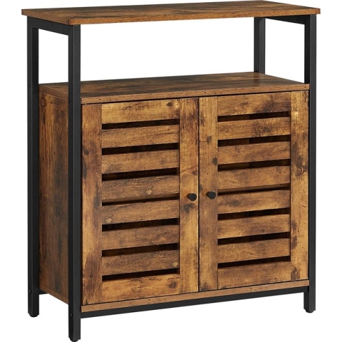 Commode Kast, Dressoir, Keukenkast Met Plank En Lamellendeuren, Multifunctioneel, Woonkamer, Slaapkamer, Hal, İndustrieel Design, Vintage, Donkerbruin