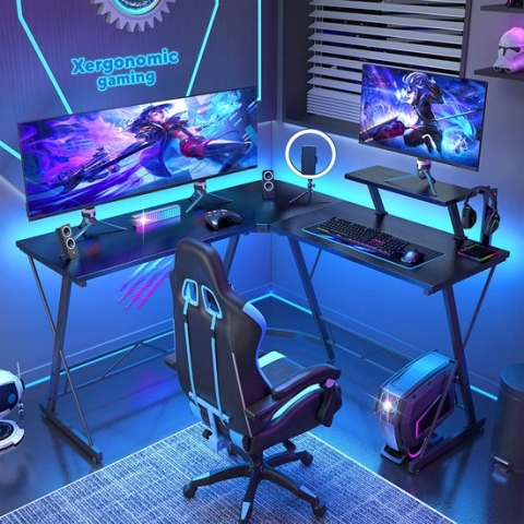 Xergonomic Game Bureau – Gaming Hoekbureau - Game tafel – Computertafel – Gaming Desk – 130cm x 130cm x 96.5 cm – Zwart