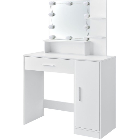 Schminktafel / kaptafel Zoey - Wit - Incl. Spiegel & LED lampen