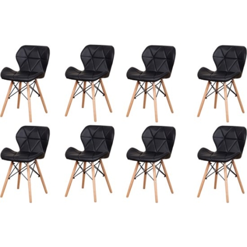 Happyment Moderne Eetkamerstoelen - Set van 8 - Zwart - Woonkamerstoelen - Keukenstoelen - Kuipstoel - Zithoogte 38cm