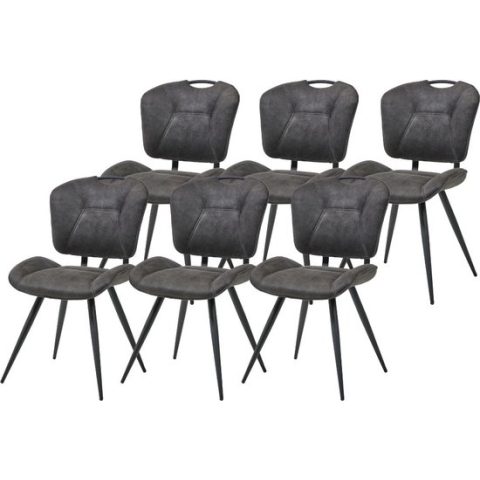 WAYS. – Moderne Matstoffen eetkamerstoelen – Grijs – Met handige rug hendel – Houten poten – 6 stuks