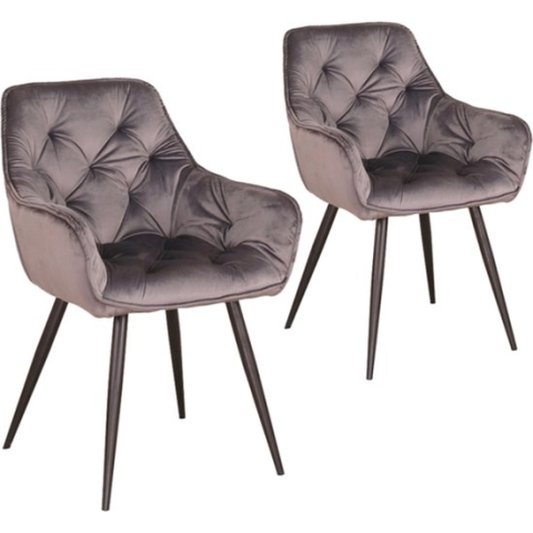 Happyment Eetkamerstoelen Fluweel - Grijs - Woonkamerstoelen - Fauteuil - Keukenstoelen - Kuipstoel - Set van 2