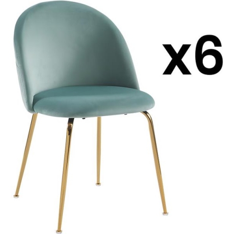 Set van 6 stoelen - Fluweel en goudmetaal - Saliegroen MELBOURNE L 50 cm x H 77 cm x D 55 cm