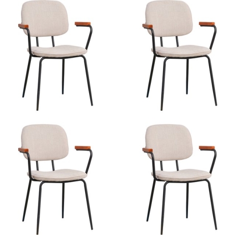 Bronx71® Scandinavische eetkamerstoel Oskar beige gerecyclede stof - Eetkamerstoelen set van 4