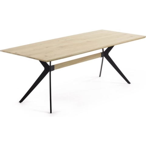 Kave Home - Amethyst tafel in eikenfineer met witgewassen afwerking en zwart stalen poten 160 x 90 cm