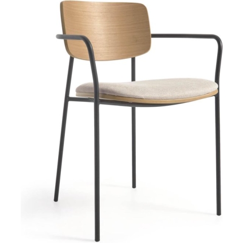 Kave Home - Stoel stapelbare Maureen met eikenfineer in natuurlijke finish en metaal in zwarte finish