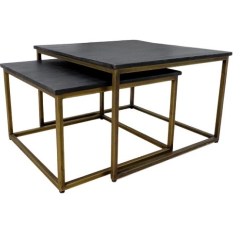 Salontafel Set - Salontafel - Salontafels - Bijzettafels - Mangohout - Industrieel - Goud - 70 cm breed