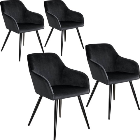 4x Stoel - eetkamerstoel - Marilyn fluweellook zwart - 404051
