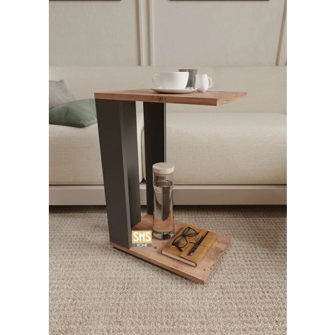 SNS Home, Wiel C Tafel, Banktafel, Bijzettafel, Nesttafel, Servicetafel - Grenen - Antraciet - 62 cm