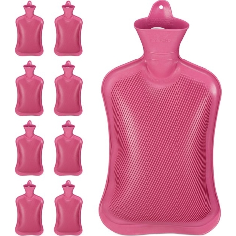 Relaxdays 9x kruik rubber - bedkruik - warmwaterkruik - waterkruik - zonder hoes - 2 liter
