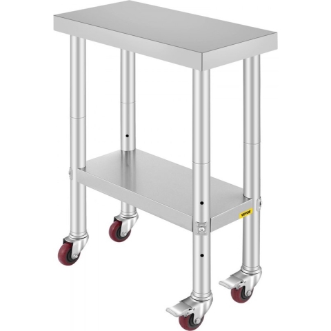 Dakta® Commerciële Keuken Werktafel Prep Tafel met 4 Wielen RVS 24x12 inch Zilver