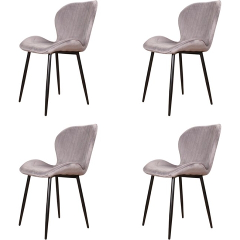 DS4U® Giulia Eetkamerstoel Velvet Licht Grijs - Velours Eetkamer Stoel - Zwart Metalen Poten - Comfortabel - Industrieel Design - Rugleuning met Sierstiksels - Stoer - Fluweel - Lichtgrijs