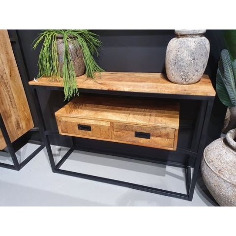 Sidetable Bowie met 2 laden 110x35x77 cm mangohout en metaal