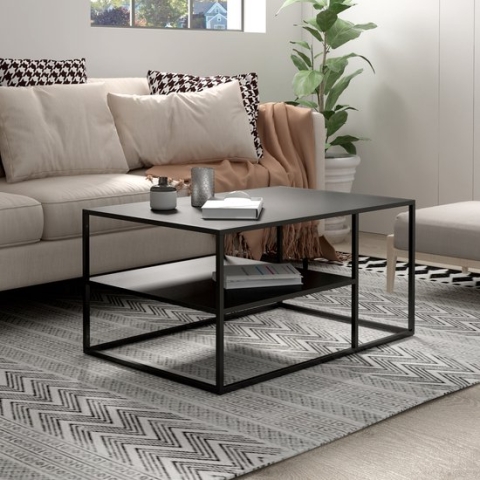 Salontafel Solund met plank 45x90x60 cm zwart mat