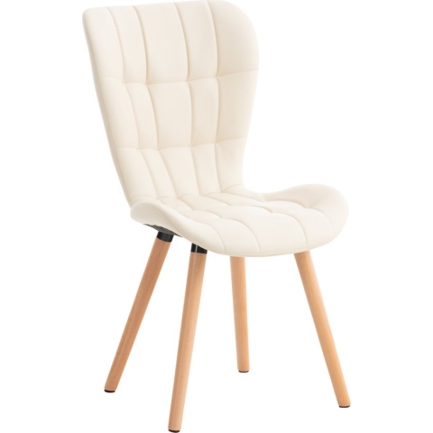 CLP Elda Eetkamerstoel - Zonder armleuning - Hout - Kunstleer - creme