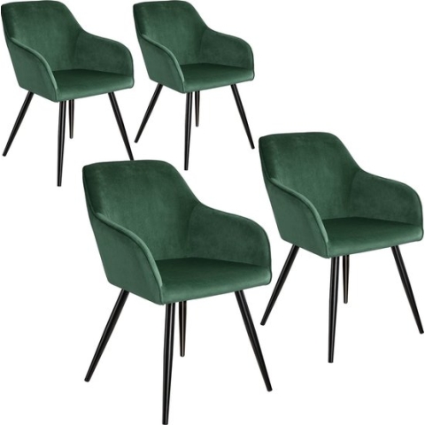4x Stoel - eetkamerstoel - Marilyn fluweellook donkergroen/zwart - 404027