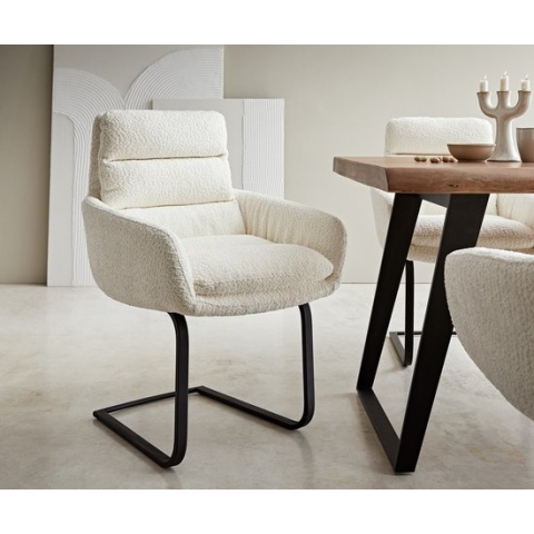 Sledemodel Abelia-Flex met armleuning sledemodel vlak zwart bouclé wit