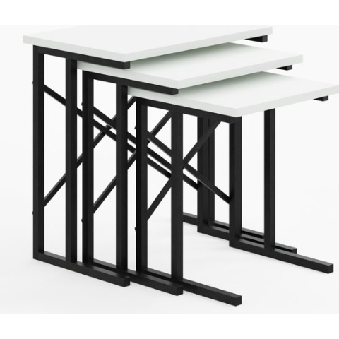 FurniChic, bijzettafel - 3-delige set - industriële moderne salontafel met houten en metalen poten - sidetables in woonkamer, slaapkamer of balkon- wit- 35x53x54