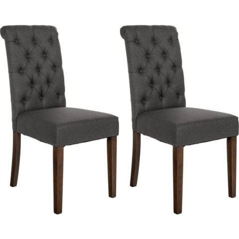 CLP Lisburn Set van 2 eetkamerstoelen - Zonder armleuning - donkergrijs Stof