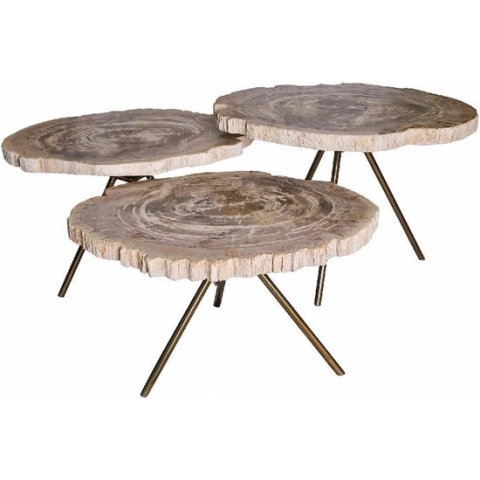 PTMD New Khine Salontafelset - 50 x 60 x 48 cm - Versteend Hout - Set van 3