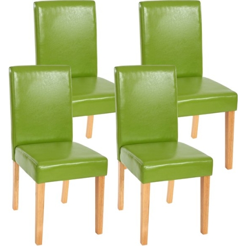 Set van 4 Eetkamerstoel Keukenstoel Littau ~ Kunstleer, groen, lichte poten