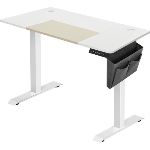 Signature Home Elektrisch Zit Sta Bureau - In hoogte verstelbaar bureau - traploos verstelbaar - gelast werkblad - 4 hoogtes opgeslagen - met stoffen tas - gemaakt van staal - wit-zwart - 120 x 60 x (72-120) cm