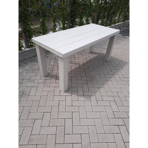 Tafel "Blokpoot" van White Wash steigerhout 96x210cm 6 tot 8 persoons tafel
