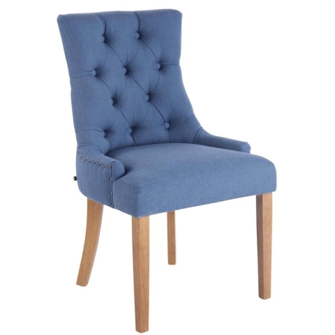 CLP Aberdeen Eetkamerstoel - Zonder armleuning - Hout - Stof - blauw antiek licht