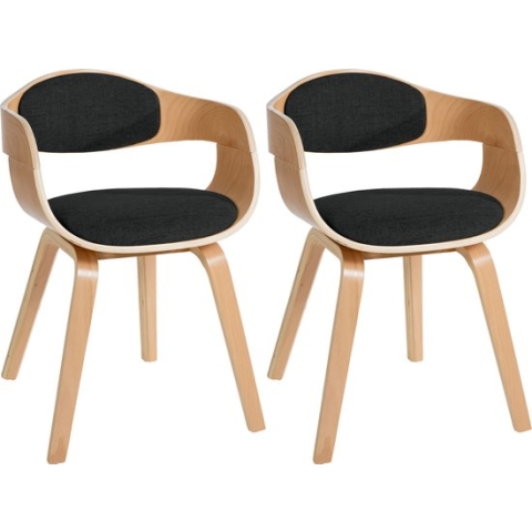 CLP Kingston Set van 2 eetkamerstoelen - Met armleuning - Stof - natura/zwart natura