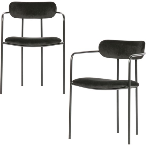 WOOOD Exclusive Ivy Eetkamerstoel - Fluweel - Zwart - Set van 2