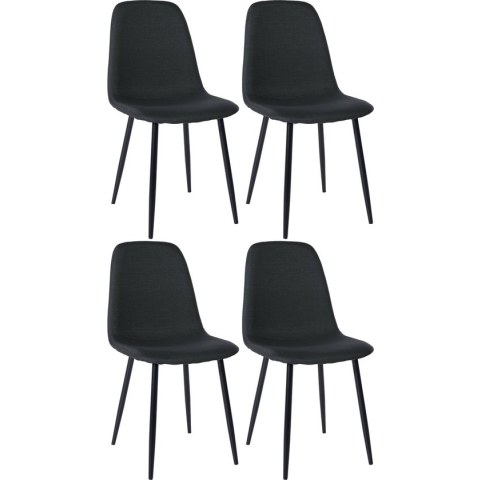 CLP Napier Set van 4 eetkamerstoelen - Zonder armleuning - zwart Stof