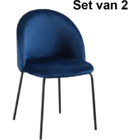 Zaza Home Sam Fluwelen Eetkamerstoelen, Set Van 2 Blauw